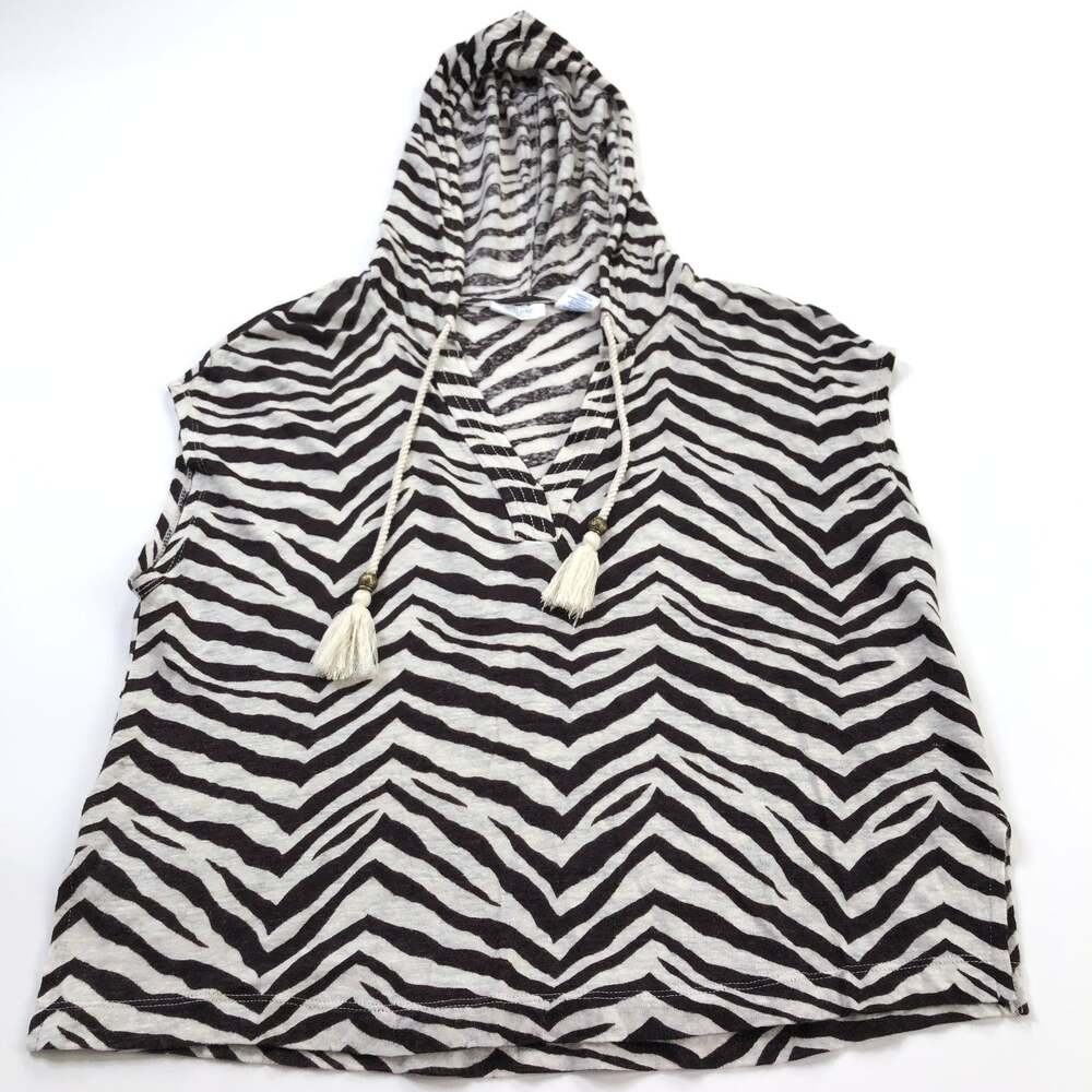 Sigrid Olsen Small 100% Linen Plaid Check Pullover Sleeveless Hoodie Brown